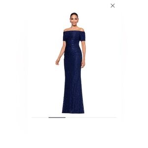 Xscape Women's Sequined Lace Off-The-Shoulder Gown